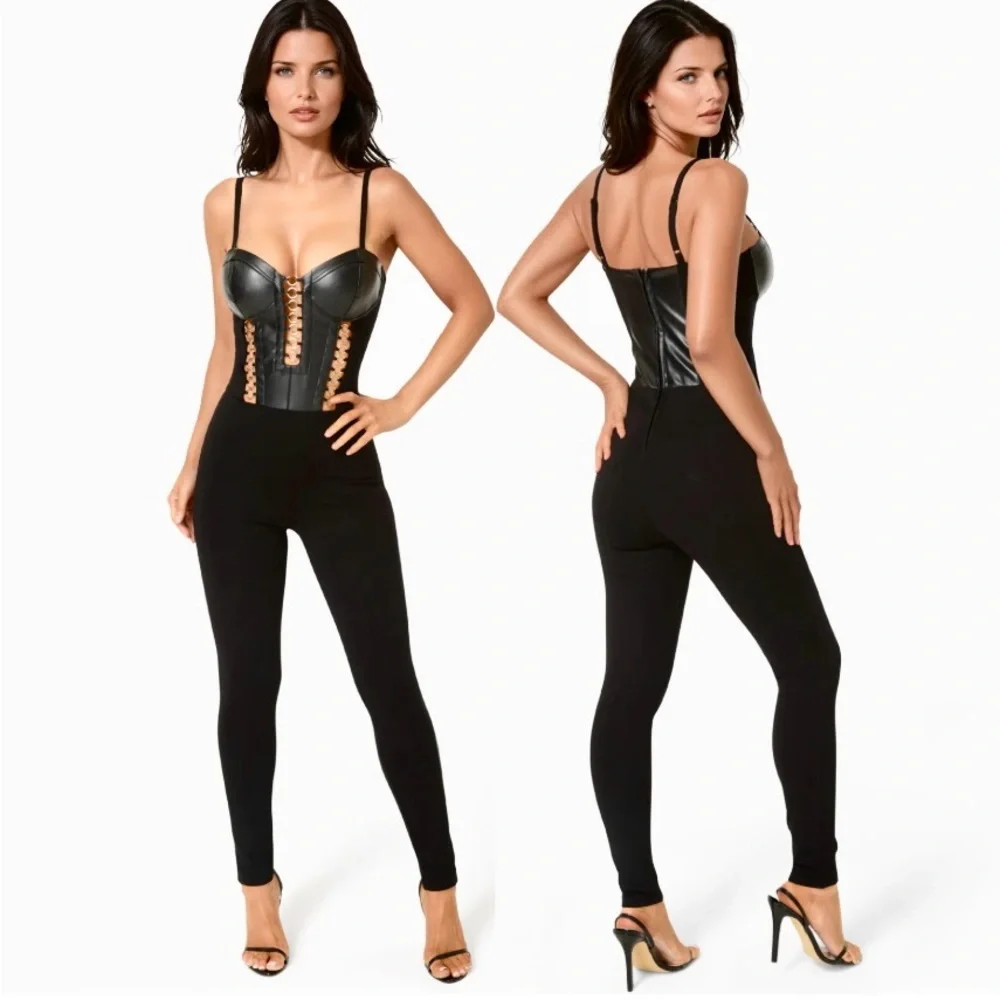 Bebe X Ciara Mixed Media Bustier Catsuit - Picture 1 of 7